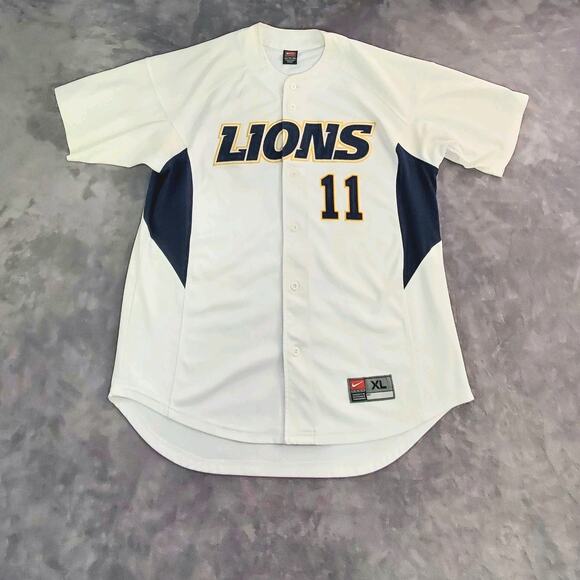 Vintage Nike Lions #11 Baseball Sz XL Embroidered Button Up Jersey White Used C1 - Picture 1 of 7